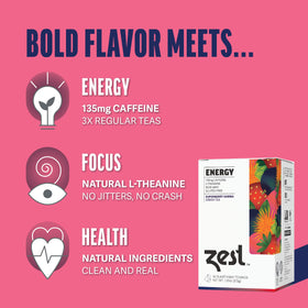 Pyramid tea bags from ZEST Superberry Samba blend ready to brew