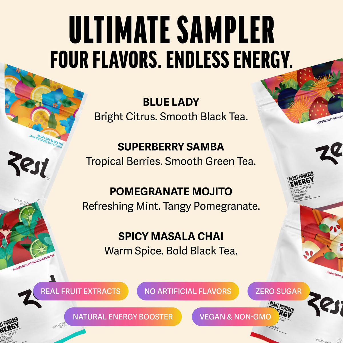 ZEST Energy Tea Assortment Box green tea varieties for daytime clarity