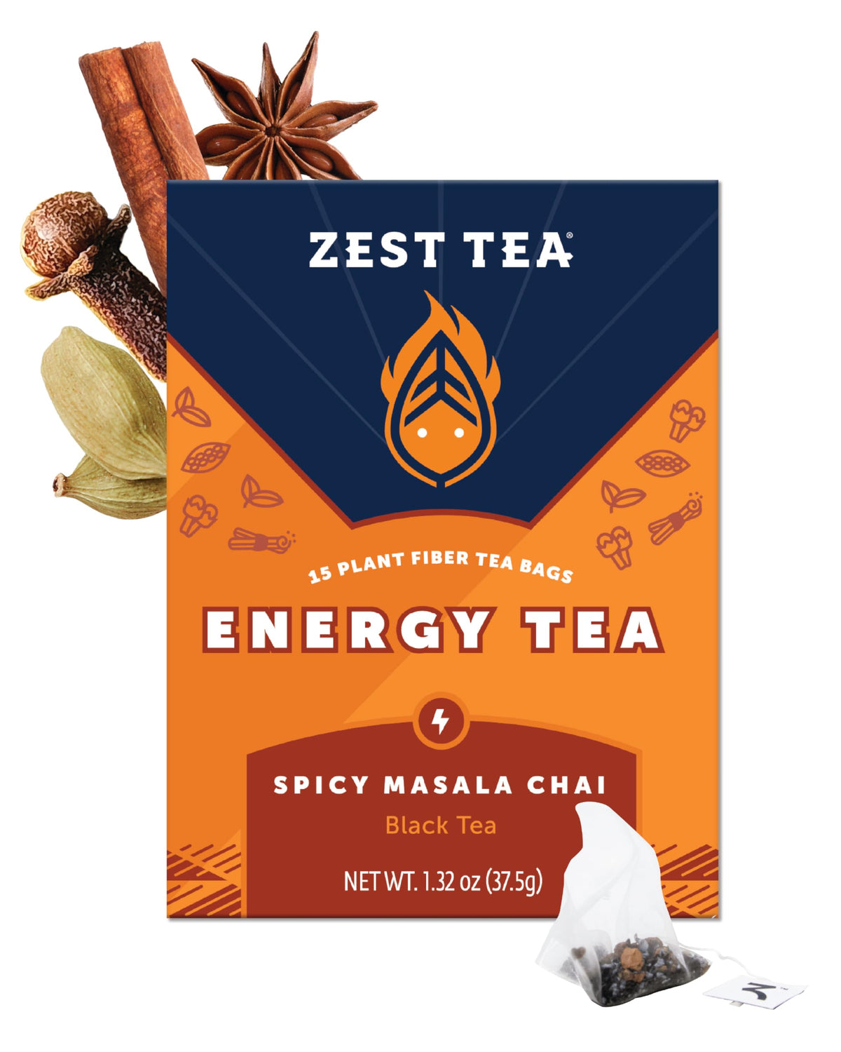 ZEST Energy Tea box front signals bold, crash-free energy for busy mornings.