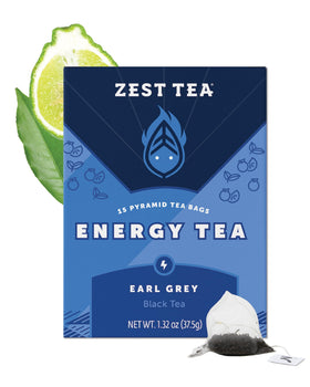 ZEST high caffeine black tea bags with Earl Grey aroma for focused mornings.