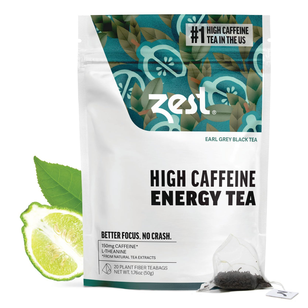 ZEST high caffeine black tea bags steeping for an energizing morning brew