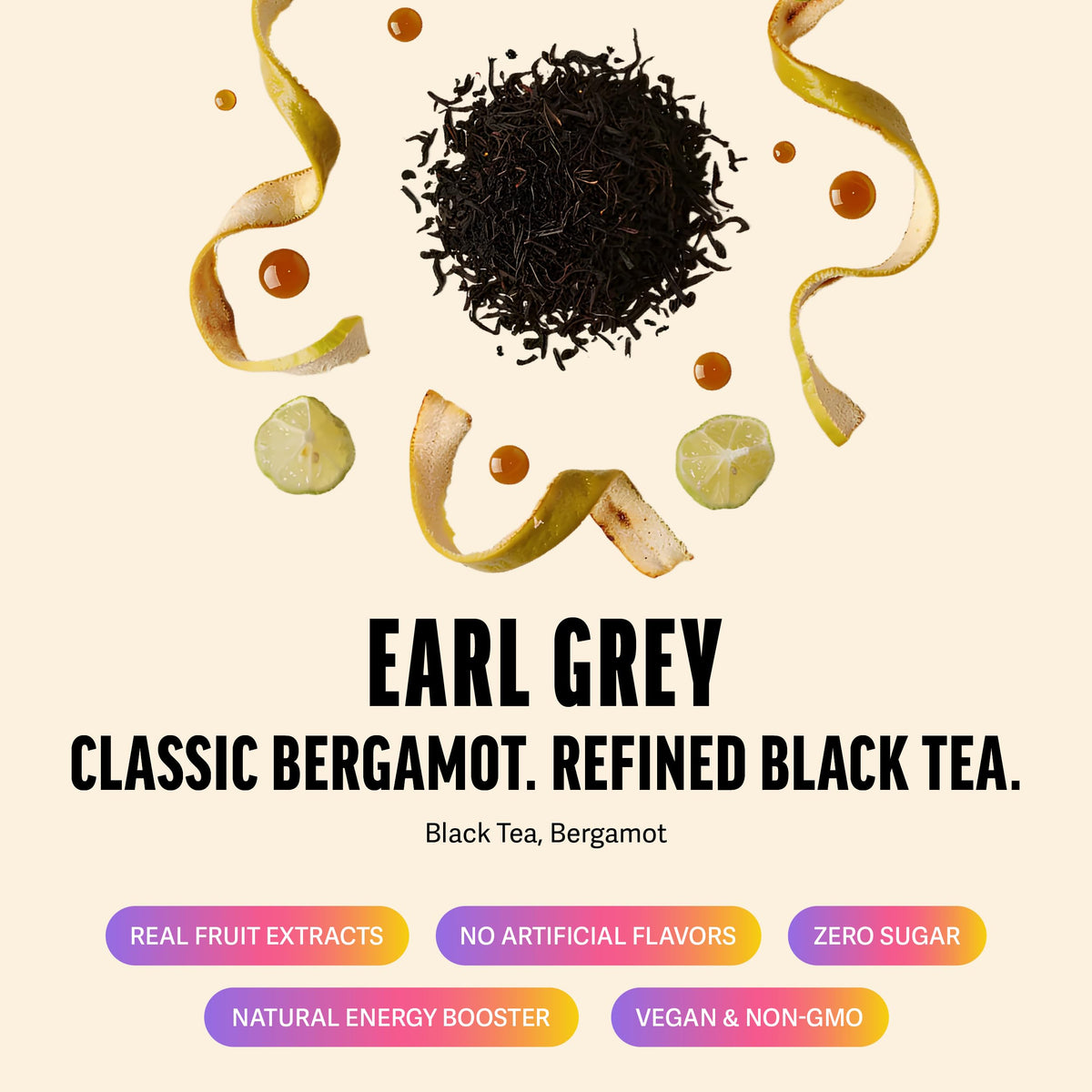 Natural bergamot flavor enhances ZEST energy tea without sugar