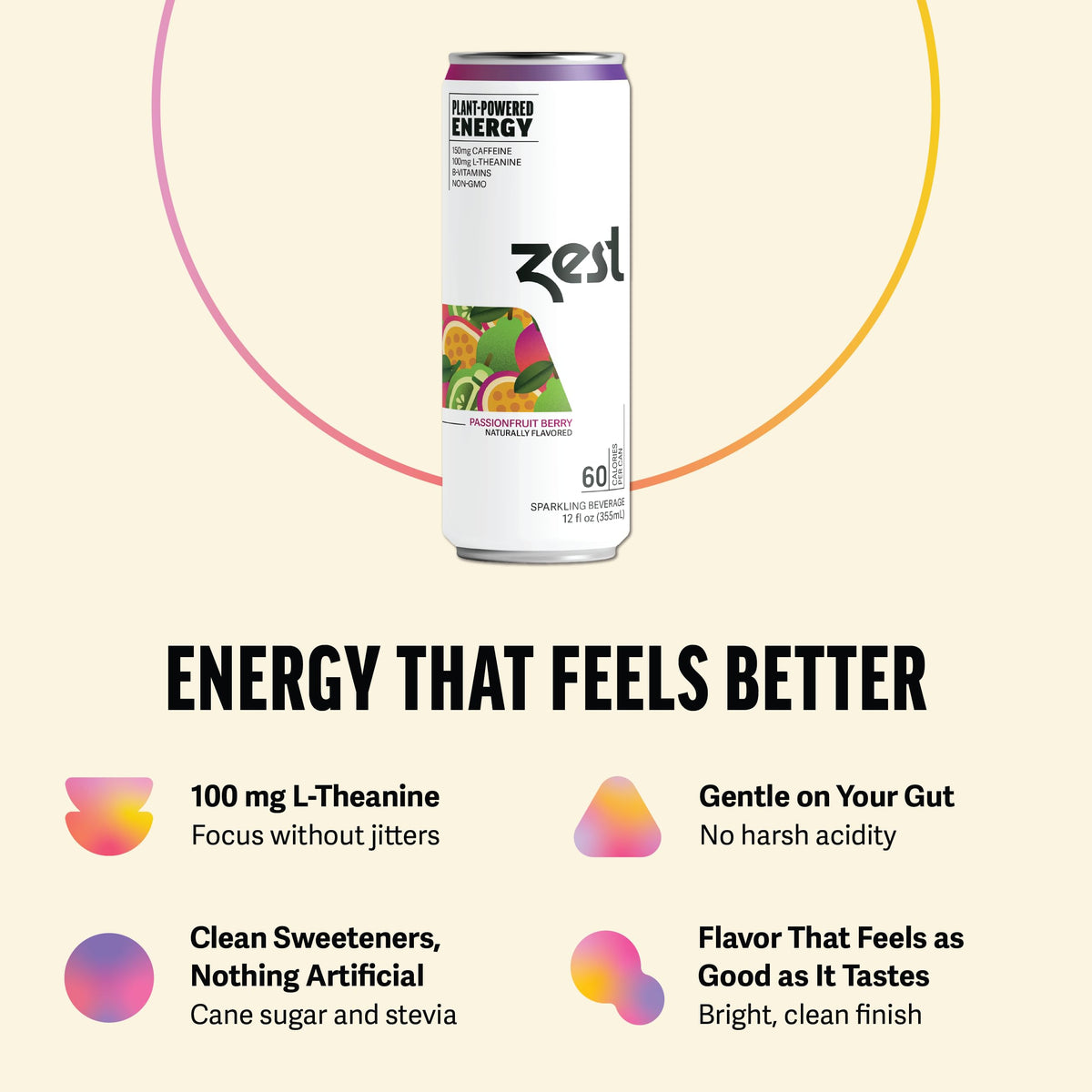 Pour shot of ZEST Passionfruit Berry highlighting tropical flavor.