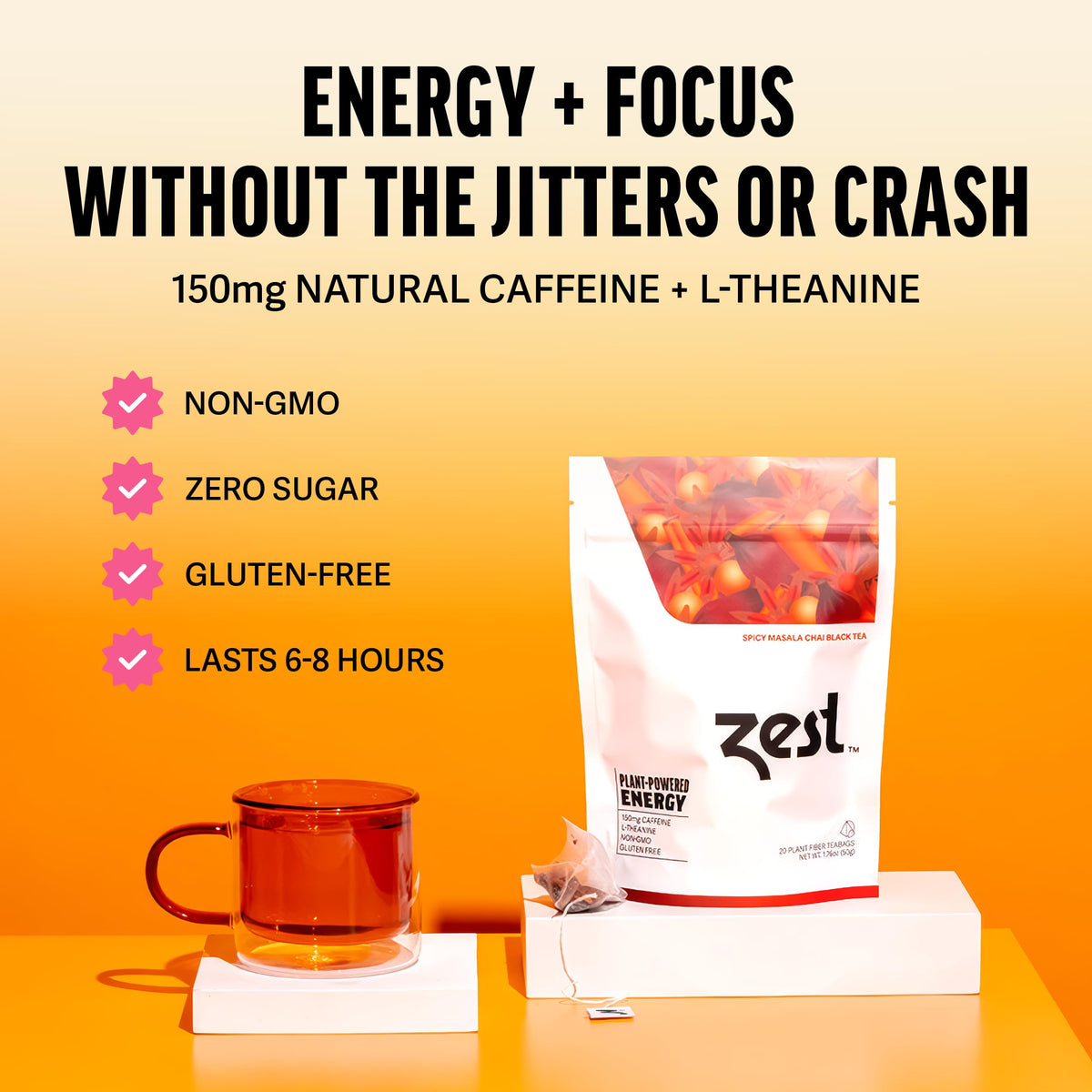 ZEST Spicy Masala Chai Tea Pack highlights rich flavors for afternoon refreshment.