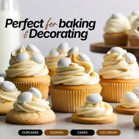 Zestix milk chocolate center with crisp white coating enhances desserts.