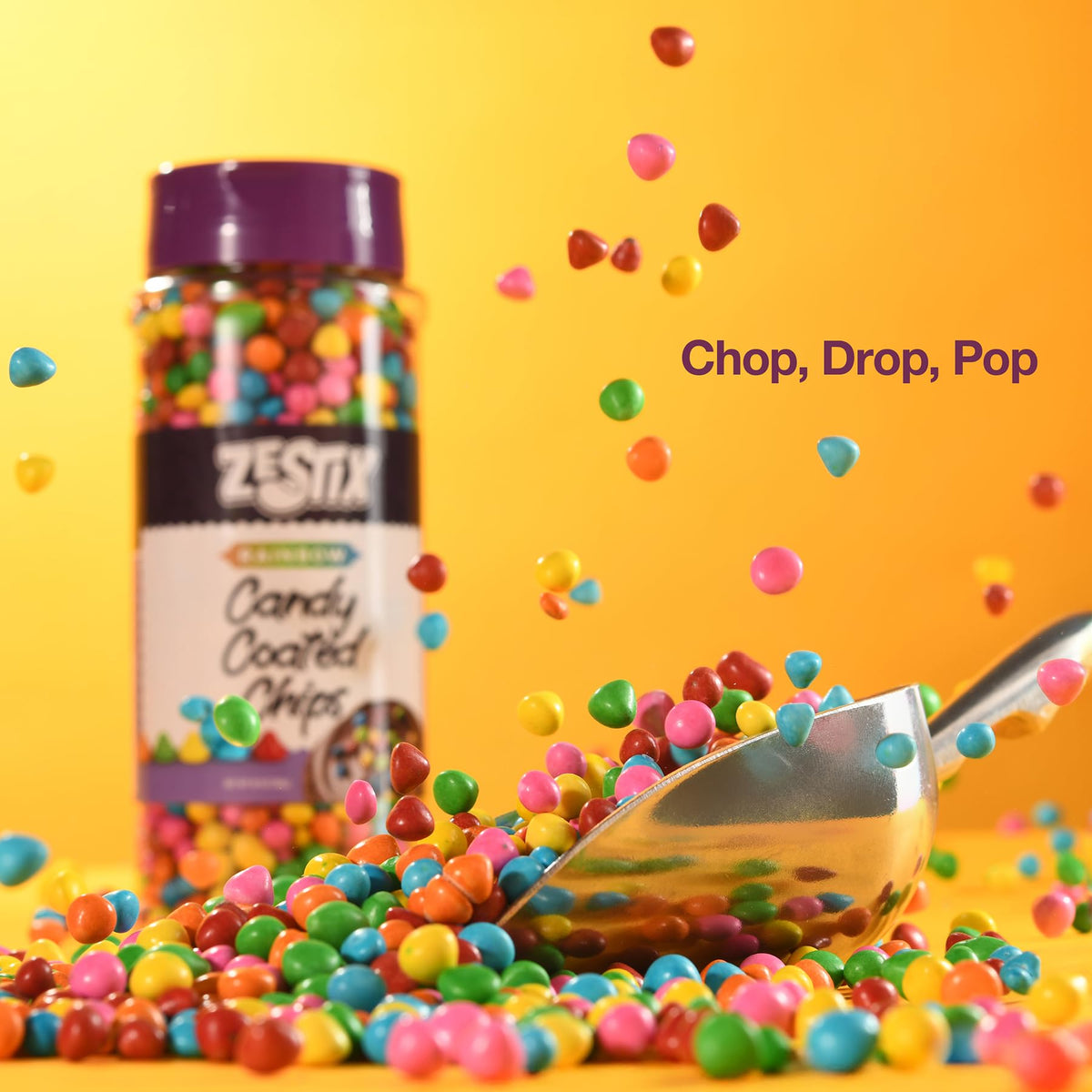 Zestix rainbow candy coated chips ready for baking on cookies and cupcakes.