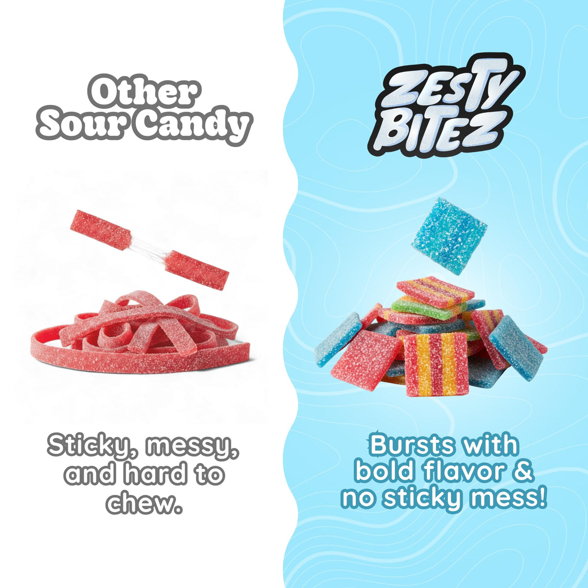 Zesty Bitez rainbow sour belts in colorful variety pack ideal for sharing