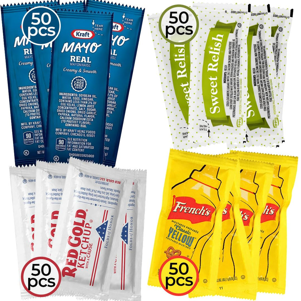 Zeust 200-pack condiment variety cover for organized party prep