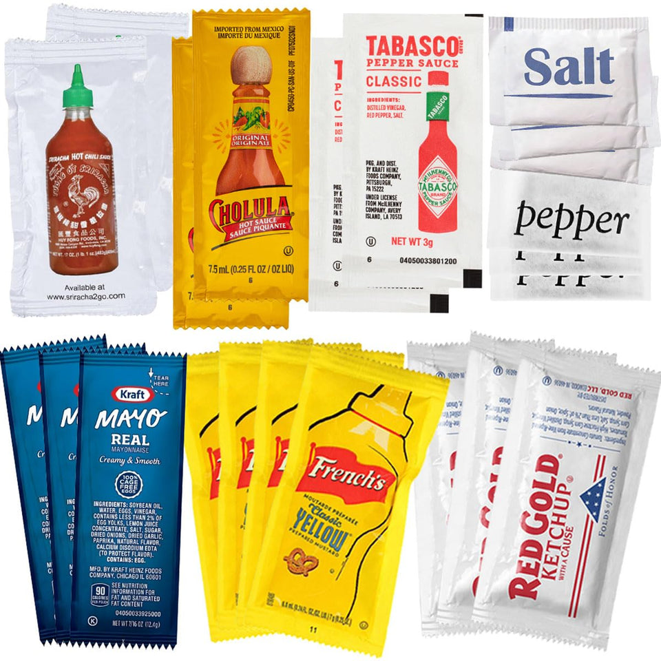 Zeust condiment packets variety bulk collection for on-the-go flavor options.