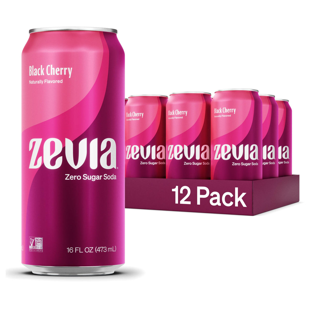Zevia Black Cherry can-front view with zero sugar and bold flavor