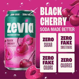 Zevia Black Cherry glass-pour captures bright aroma and sparkling texture