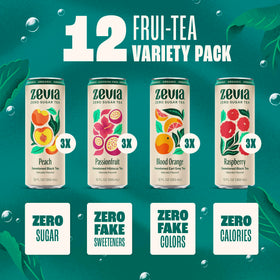 Zevia Black Tea Raspberry can highlights flavor with natural sweetness and vegan, gluten-free benefits.