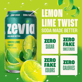 Zevia brand logo on label signals clean, sugar-free refreshment.