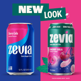 Bubbles rise in a chilled Zevia glass with ice.