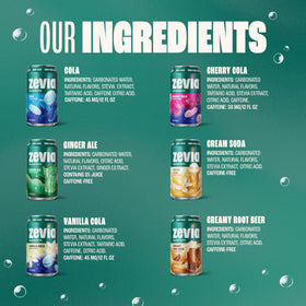 Zevia Cherry Cola can close-up with bold refreshing notes