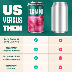 Zevia Cran-Raspberry label emphasizing Non-GMO, gluten-free and vegan features