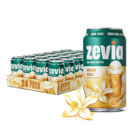 Zevia Cream Soda can front view with zero sugar and zero calories.