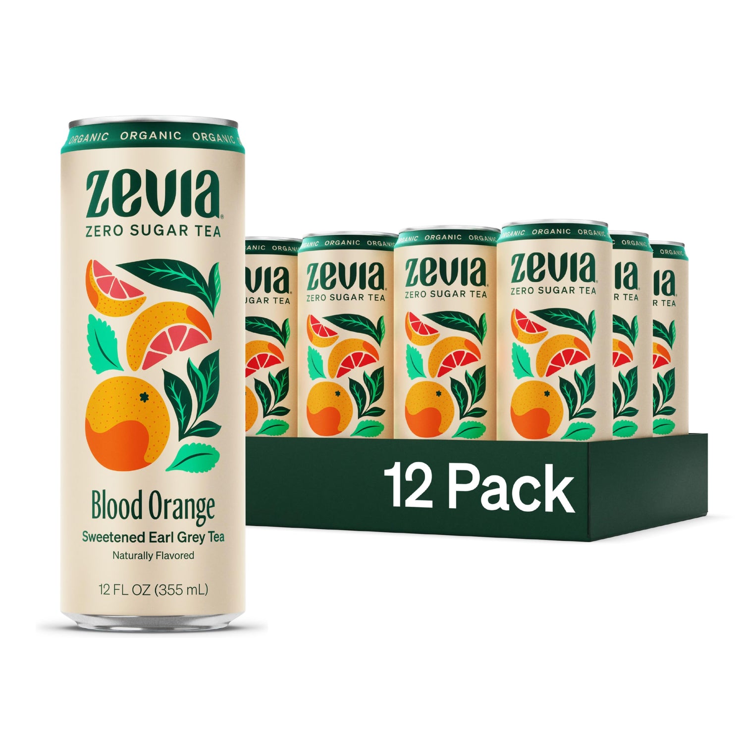 Zevia Earl Grey Blood Orange can close-up, zero sugar, naturally sweetened refreshment.