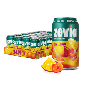Zevia Fruit Punch can front view, zero sugar and calories.