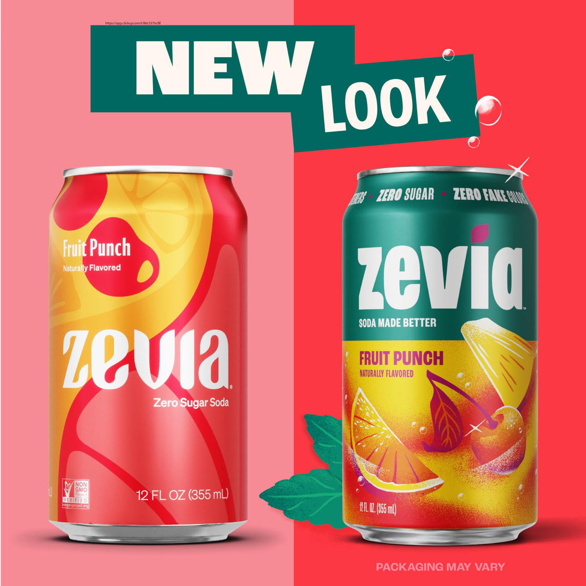 Close-up of Zevia Fruit Punch label, Non-GMO Project Verified.