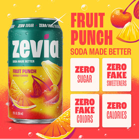 Zevia Fruit Punch being poured into a glass, caffeine-free.