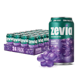 Zevia Grape Soda can front highlights zero sugar and bold grape flavor.