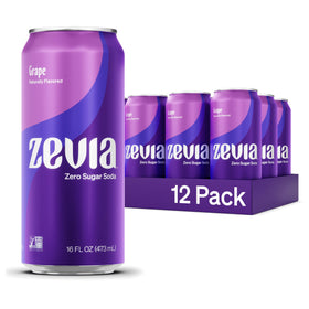 Zevia Grape Soda can front view, naturally sweetened with zero sugar.
