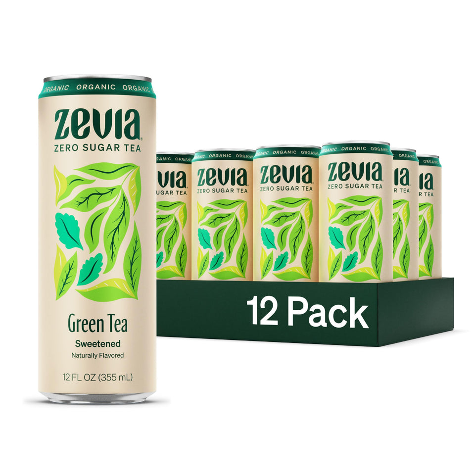 Zevia Green Tea can front view—zero sugar and zero calories, refreshing anytime