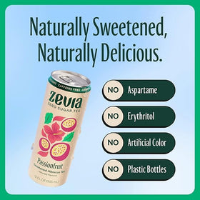 Glass of Zevia Hibiscus Passionfruit Tea on ice, naturally sweet and refreshing.