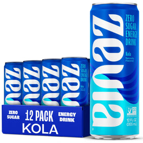 Zevia Kola Energy can front view showing zero sugar and caffeine content.