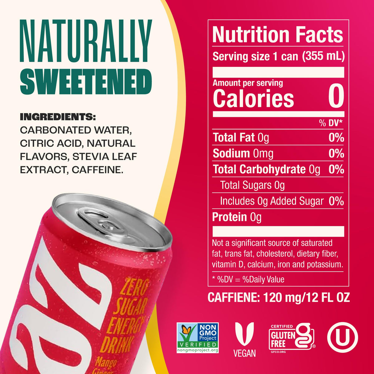 Zevia Mango Ginger energy drink pack of 12 offers convenient on-the-go refreshment.