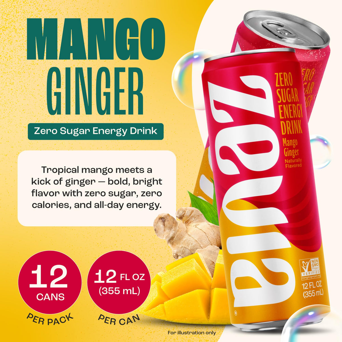 Zevia Mango Ginger energy drink pour into glass highlighting aroma and refreshment.
