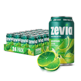 Zevia Mountain Zevia 12oz can being poured, naturally sweetened with stevia.