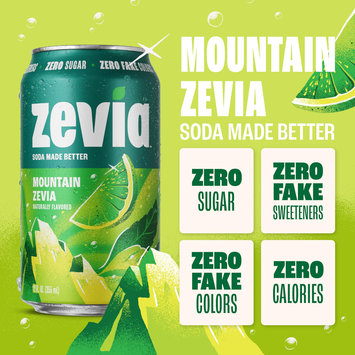 Zevia Mountain Zevia can shown from the side for display and packaging.