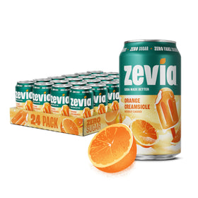 Zevia Orange Creamsicle pour into a glass, bright citrus and creamy finish.