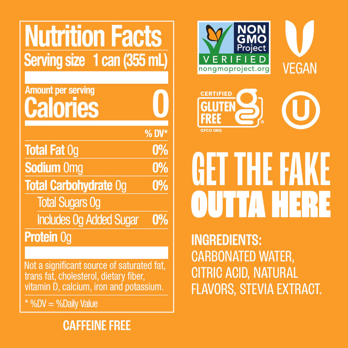 Zevia Orange 24-pack showcase, non-GMO verified and sugar-free.