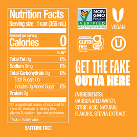 Zevia Orange 24-pack showcase, non-GMO verified and sugar-free.