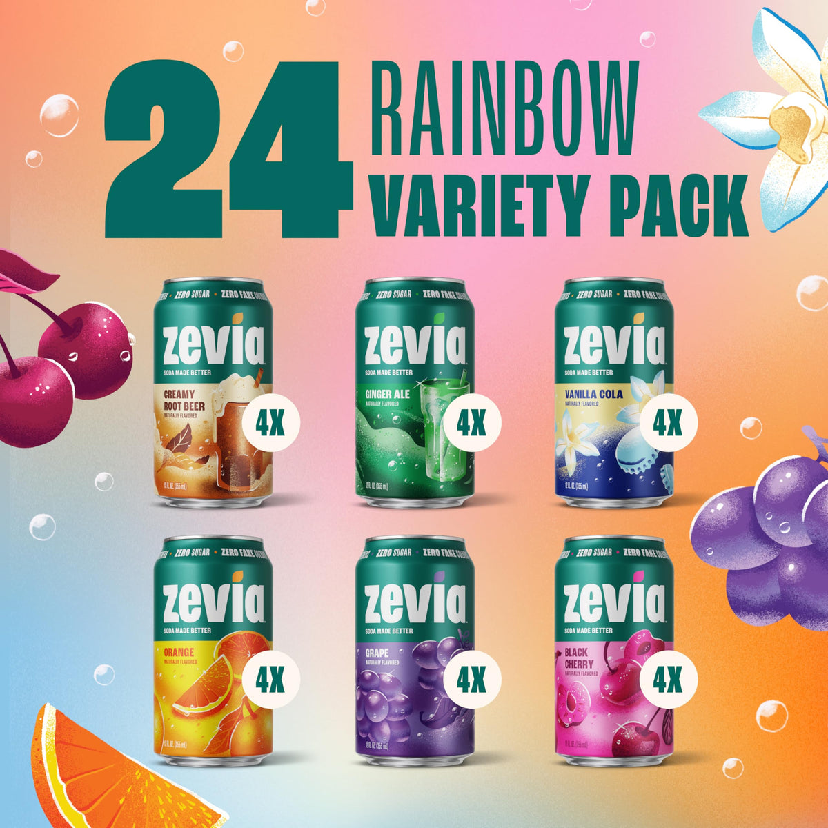 Zevia Orange Soda can highlights bright citrus flavor with zero calories.