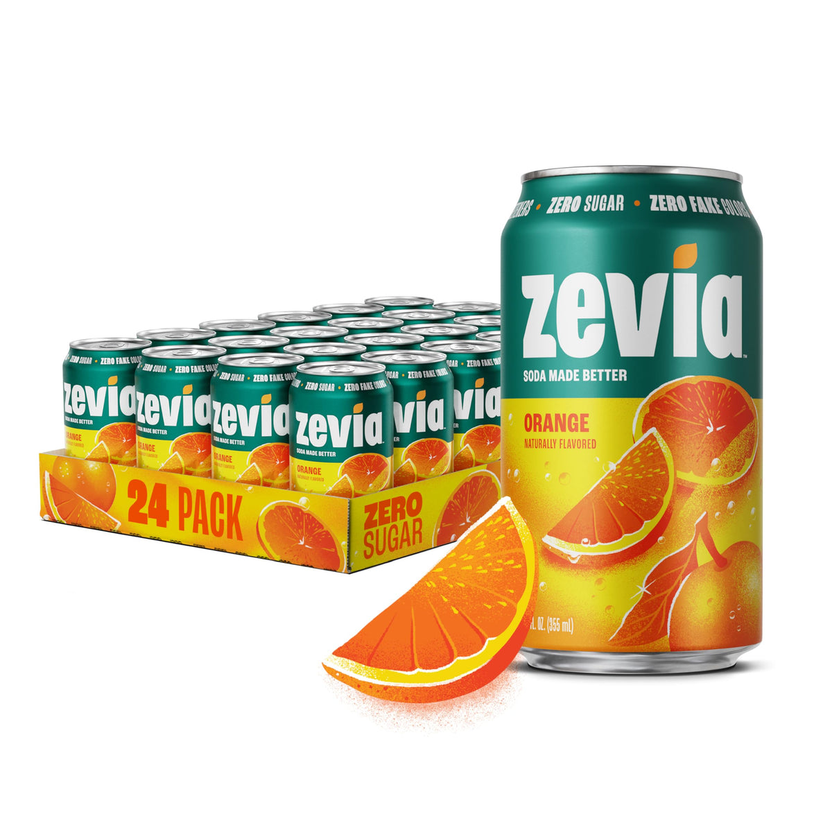 Zevia Orange soda can with zero sugar and natural sweetness.