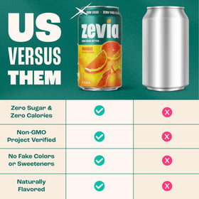 Zevia Orange in a chilled glass with ice, crisp flavor.