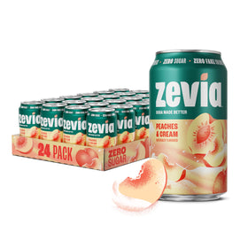 Zevia Peaches and Cream can front, zero sugar option for families