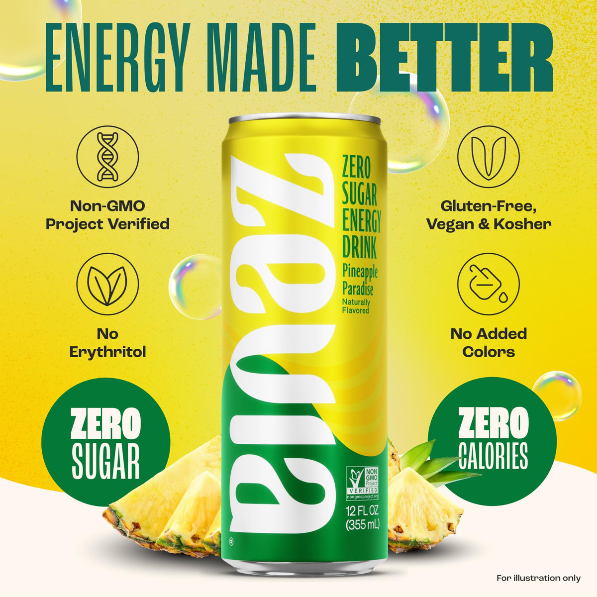 Zevia Pineapple Paradise bottle at an angle, naturally sweetened