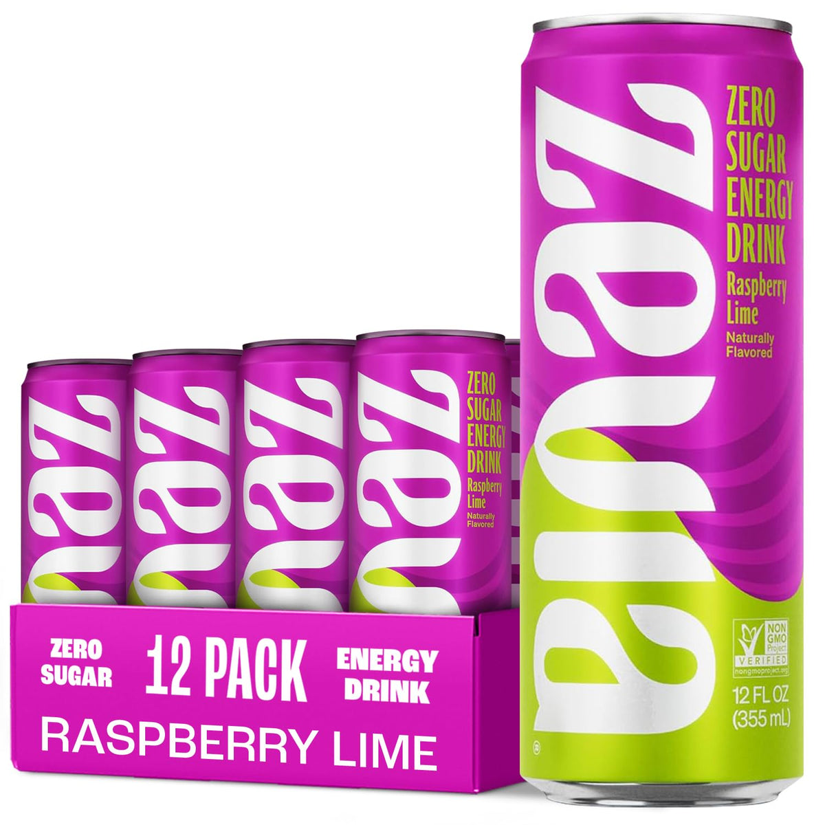 Zevia Raspberry Lime energy can, refreshing zero sugar boost for a busy day