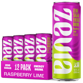 Zevia Raspberry Lime energy can, refreshing zero sugar boost for a busy day