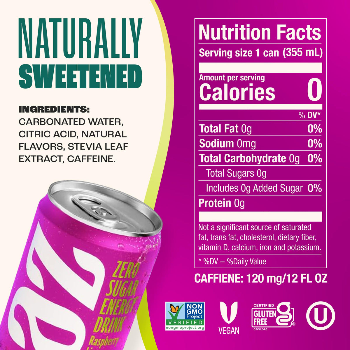 Zevia Raspberry Lime on-the-go bottle, convenient caffeine boost anywhere