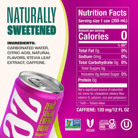 Zevia Raspberry Lime on-the-go bottle, convenient caffeine boost anywhere
