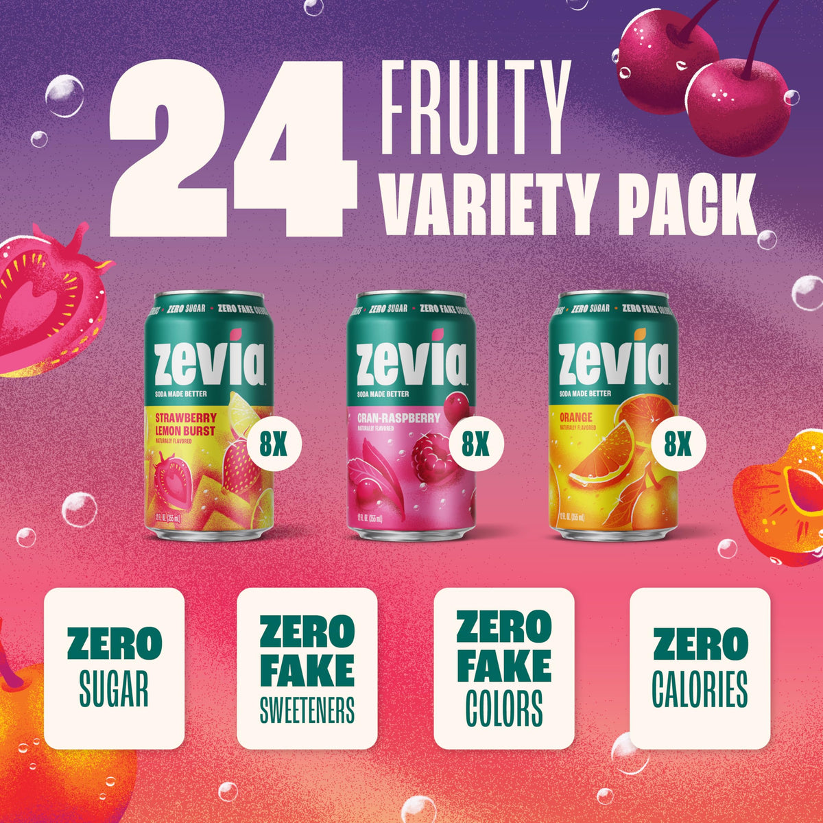 Zevia Strawberry Lemon Burst can highlights bright fruit flavor without sugar