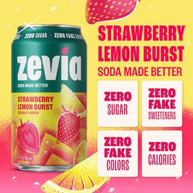 Zevia Strawberry Lemon Burst pour into a chilled glass for zero sugar enjoyment.