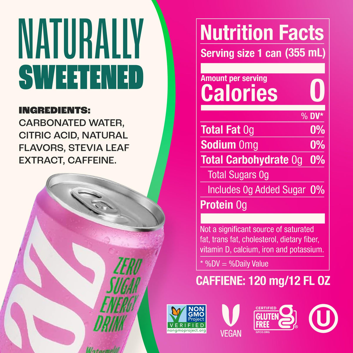 Zevia label close-up highlights stevia sweetness and no artificial colors