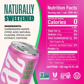 Zevia label close-up highlights stevia sweetness and no artificial colors